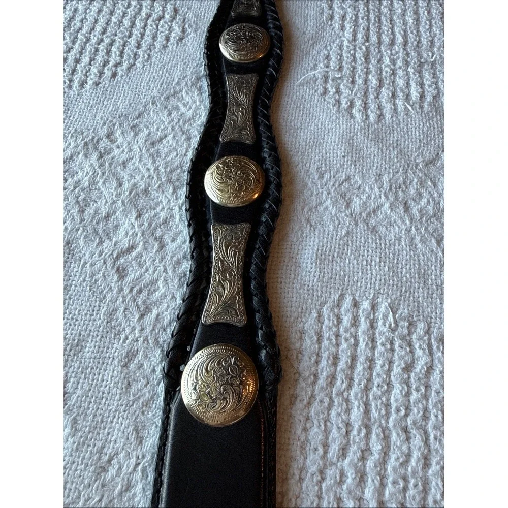 VTG Tony Lama Western Belt Mens 34 Black Leather Concho Whipstitch Rodeo